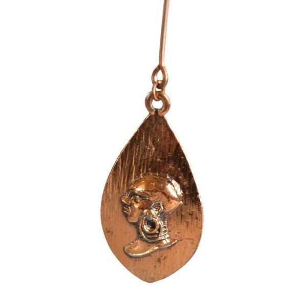 Vintage Embossed Copper Teardrop Pendant With African Profile Design - Picture 1 of 7